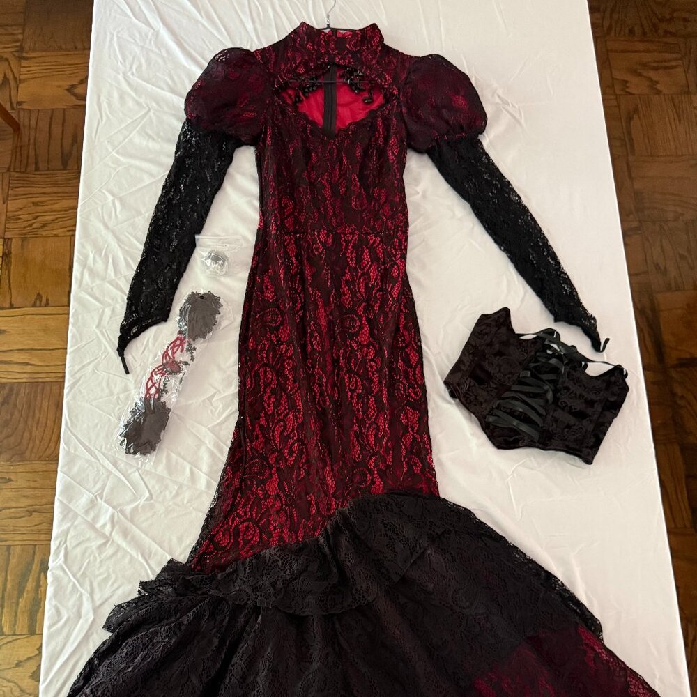 Daughter of Darkness vampire dress by DollsKill with accessories inc. fangs